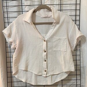 Altar'd State Cream Textured Button-Down Shirt